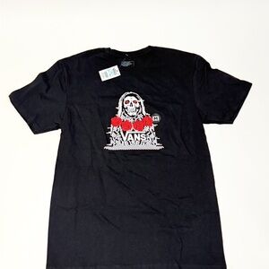 Vans Black Short Sleeve Tee with Skull & Red Roses Graphic